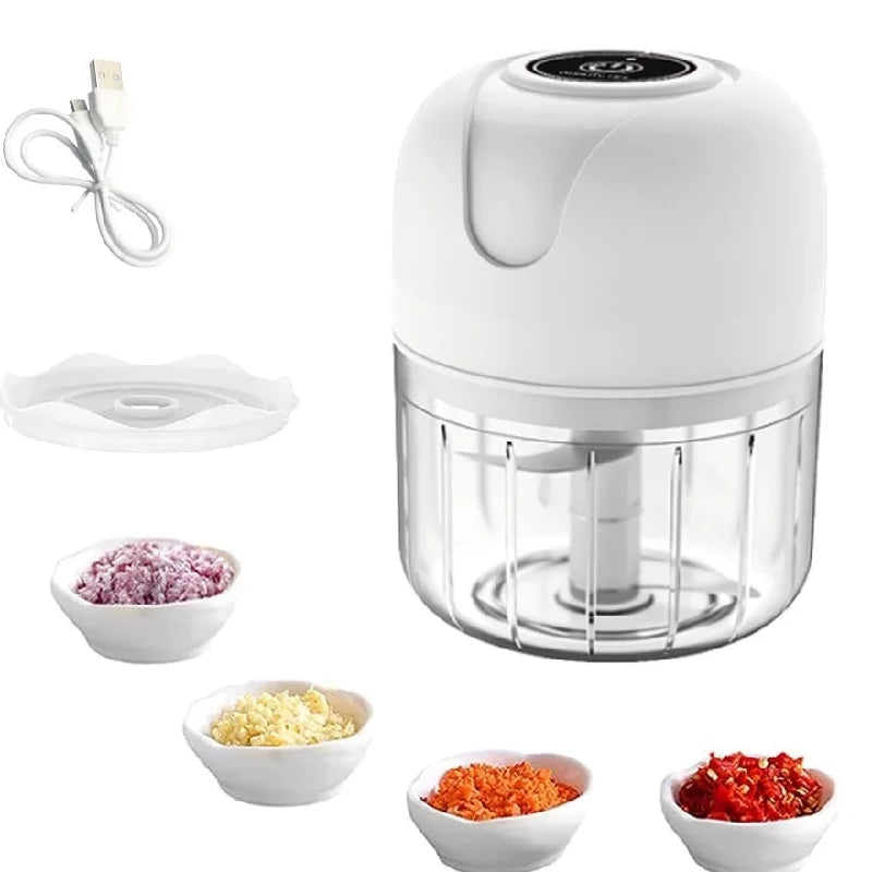 ⚡ Mini Processador de Alimentos Portátil Elétrico 250ML USB com 3 Lâminas em Aço Inoxidável Bivolt ⚡