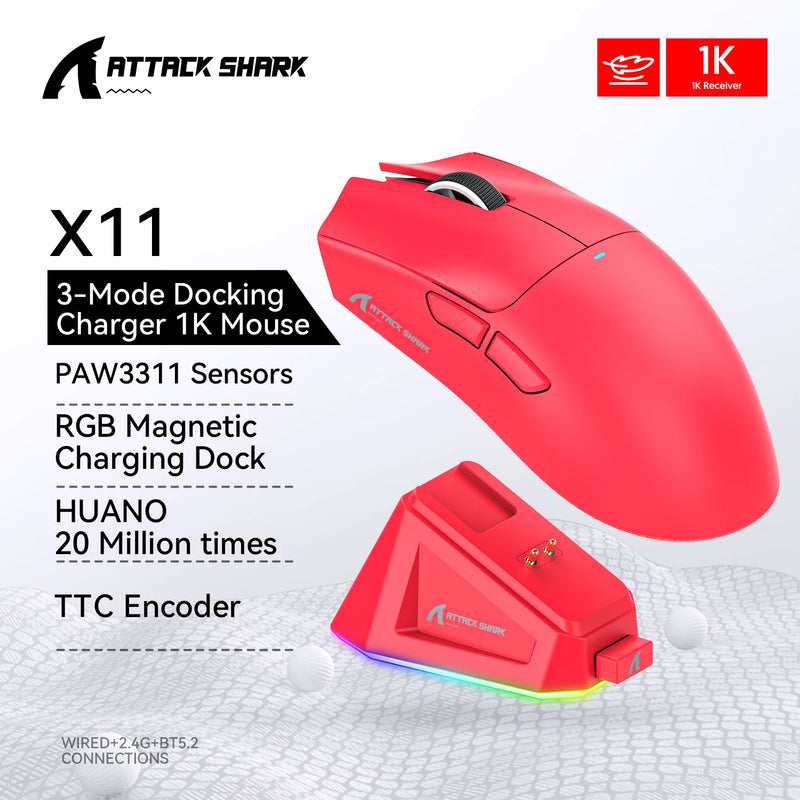 🎮 Mouse Gamer Attack Shark X11 – Wireless 3 em 1, 22000DPI, RGB, Super Leve com Base de Recarga! ⚡🔥