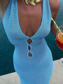 VESTIDO LONGO TRICOTADO HOLLOW OUT – SAÍDA DE PRAIA CHIC DE VERÃO