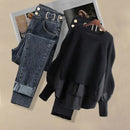 Conjunto Feminino Outono/Inverno 2024 – Estilo Coreano Slim e Casual