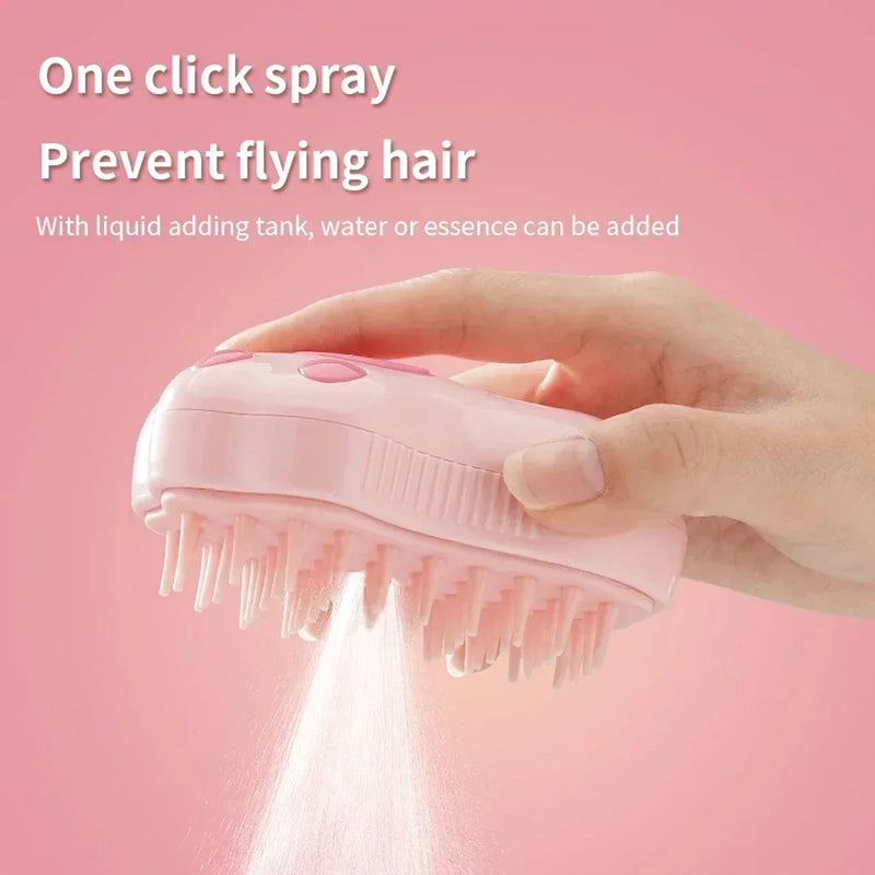🧼 Escova Pet 3 em 1 com Vapor Elétrico – Remove Pelos, Massageia e Hidrata Seu Pet com Carinho! 🐾
