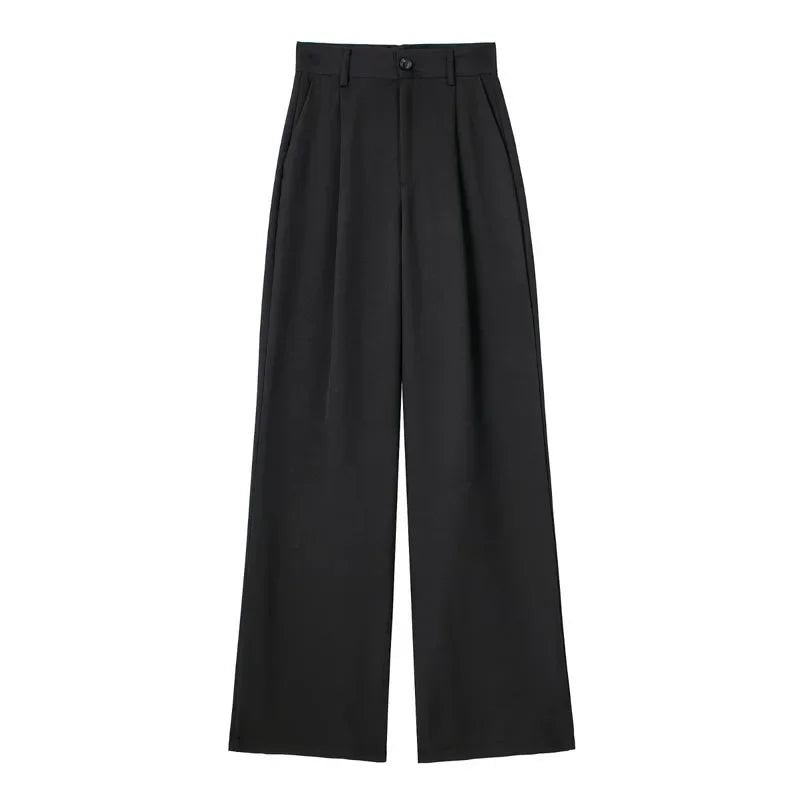 CALÇA SOCIAL FEMININA WIDE LEG LISTRADA