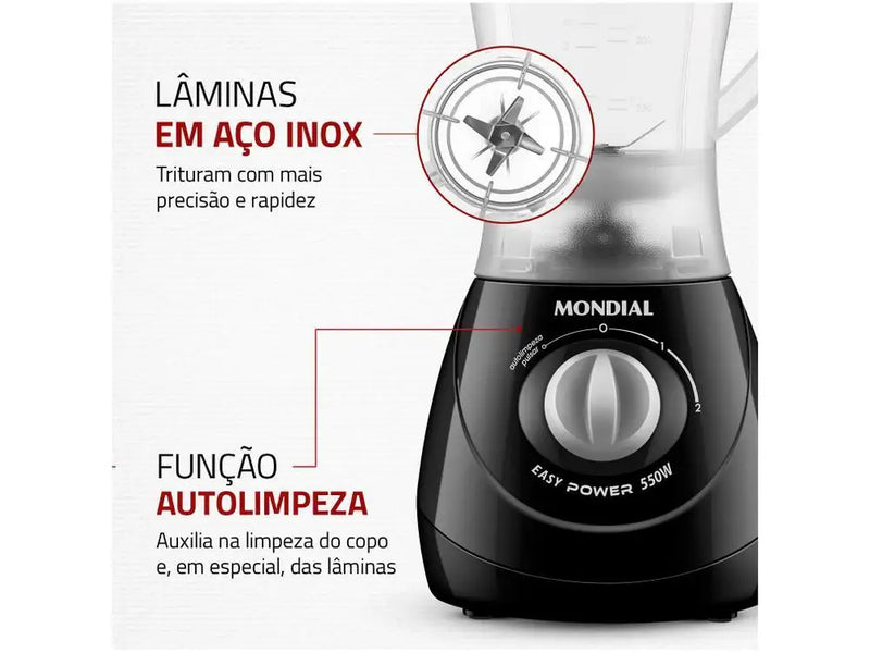 ⚡ Liquidificador Mondial Easy Power L-550-W – 550W | Preto – 220V ⚡