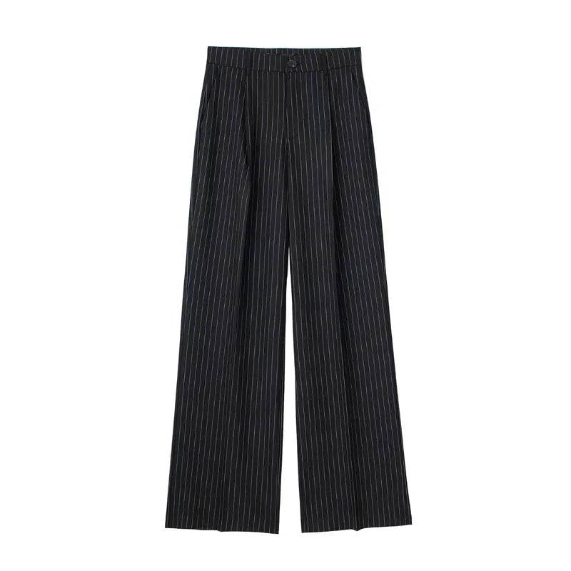 CALÇA SOCIAL FEMININA WIDE LEG LISTRADA