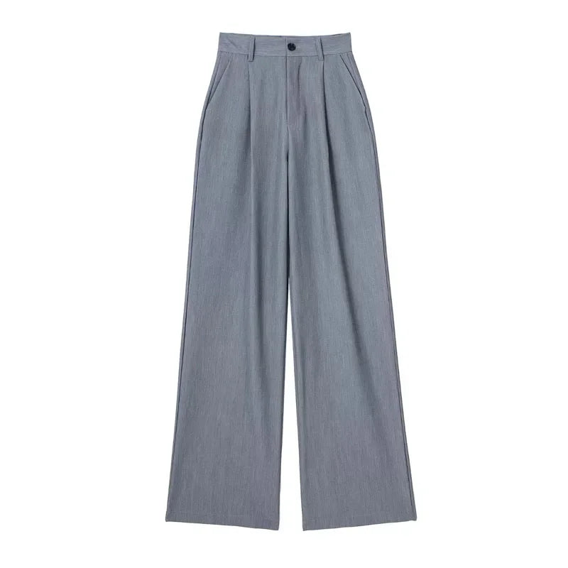 CALÇA SOCIAL FEMININA WIDE LEG LISTRADA