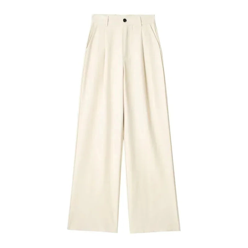 CALÇA SOCIAL FEMININA WIDE LEG LISTRADA