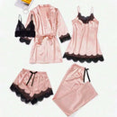 Conjunto 5 Peças Íntimas Femininas para Dormir - Luxo que Encanta - Conjunto 100% Cetim