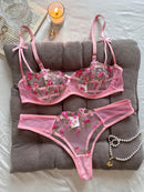 Conjunto Lingerie Floral Sexy Alça Larga