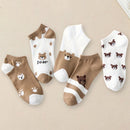Kit com 5 Pares de Meias Femininas com Desenho de Urso Panda Fofinho - Qualidade Semi Premium - Cano Curto