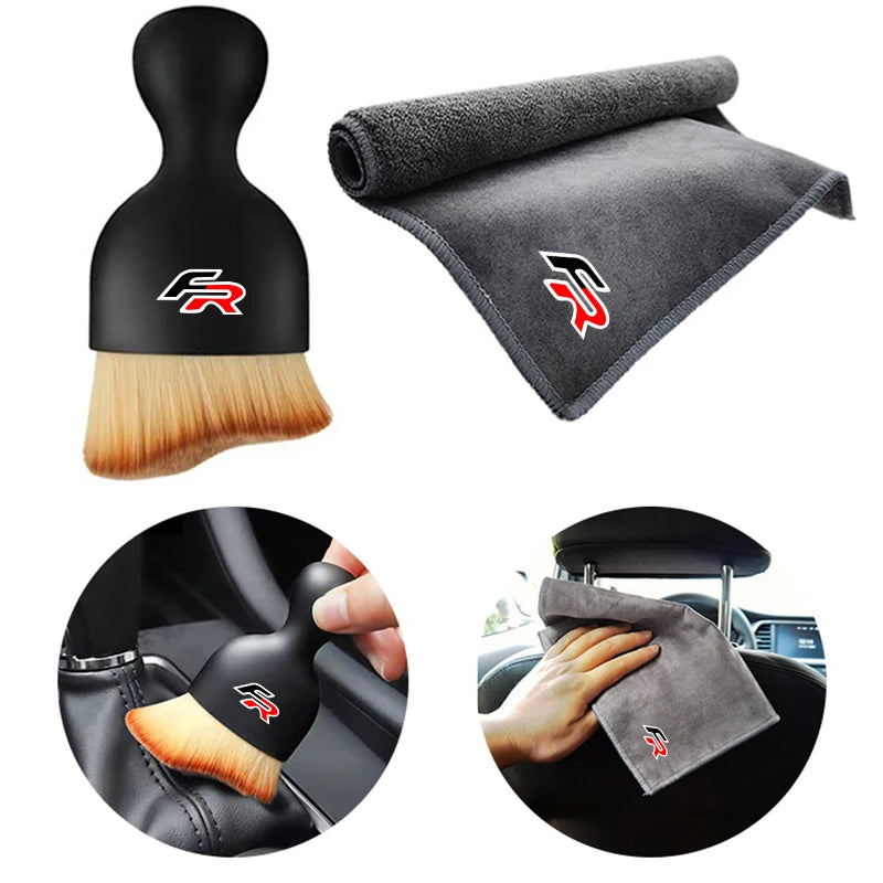 🧽 Kit de Limpeza para Carro – Escova + Toalha de Microfibra Secagem Rápida | Ideal para Console, Painel e Detalhes Internos! 🚗✨