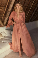 VESTIDO LONGO DE PRAIA SEXY – SAÍDA DE PRAIA TÚNICA V NECK