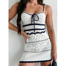 VESTIDO TRICOTADO LISTRADO PRETO E BRANCO – SAÍDA DE PRAIA HOLLOW OUT