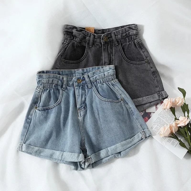 Short Jeans Feminino Elástico + Cintura Alta