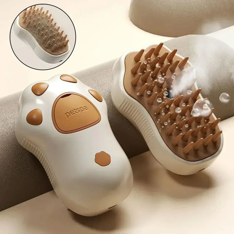 🧼 Escova Pet 3 em 1 com Vapor Elétrico – Remove Pelos, Massageia e Hidrata Seu Pet com Carinho! 🐾