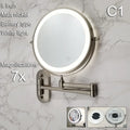 ESPELHO DE MAQUIAGEM DE PAREDE LED DOBRÁVEL – LUZ TRICOLOR E AMPLIAÇÃO
