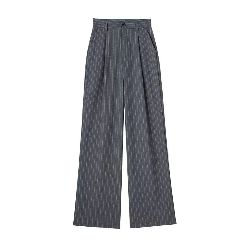 CALÇA SOCIAL FEMININA WIDE LEG LISTRADA