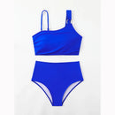 Biquíni Feminino de Cintura Alta com Alças Finas, Top Push-Up Estilo Tank e Conjunto de Duas Peças Separadas, Modelo Nadador Costas Nua