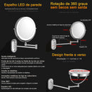 ESPELHO DE MAQUIAGEM DE PAREDE LED DOBRÁVEL – LUZ TRICOLOR E AMPLIAÇÃO