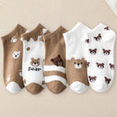 Kit com 5 Pares de Meias Femininas com Desenho de Urso Panda Fofinho - Qualidade Semi Premium - Cano Curto