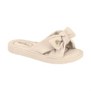 SANDÁLIAS FEMININAS MODARE – SLIDE FLAT EM NOBUCK COM DETALHE EM RENDA SOFT