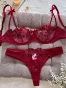 Conjunto Lingerie Floral Sexy Alça Larga