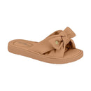 SANDÁLIAS FEMININAS MODARE – SLIDE FLAT EM NOBUCK COM DETALHE EM RENDA SOFT