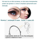 ESPELHO DE MAQUIAGEM DE PAREDE LED DOBRÁVEL – LUZ TRICOLOR E AMPLIAÇÃO