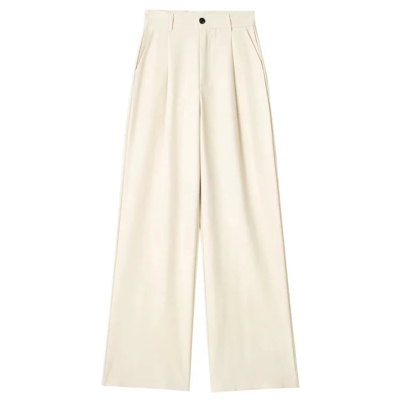 CALÇA SOCIAL FEMININA WIDE LEG LISTRADA