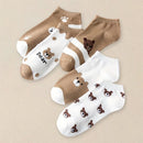 Kit com 5 Pares de Meias Femininas com Desenho de Urso Panda Fofinho - Qualidade Semi Premium - Cano Curto