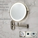 ESPELHO DE MAQUIAGEM DE PAREDE LED DOBRÁVEL – LUZ TRICOLOR E AMPLIAÇÃO